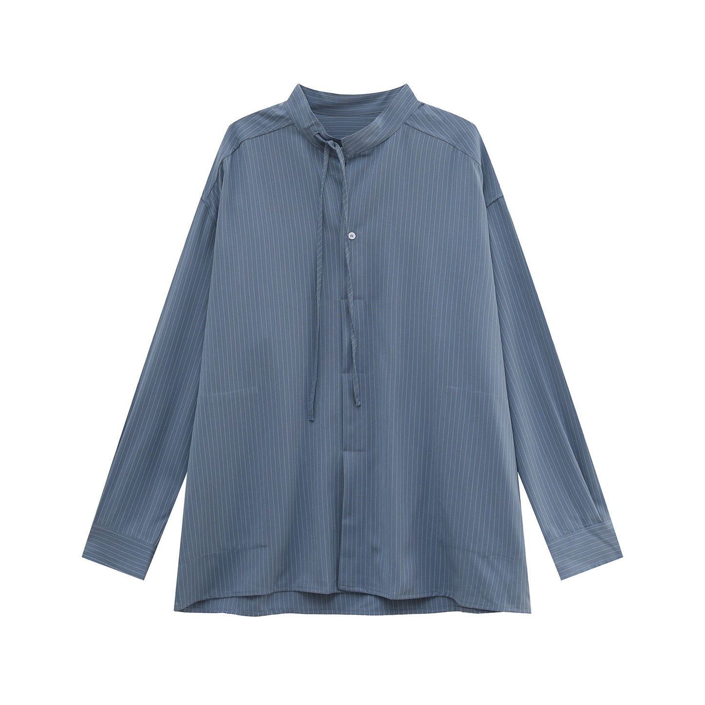 Stripe Open Collar Oversize Long Sleeve Shirt WN24904