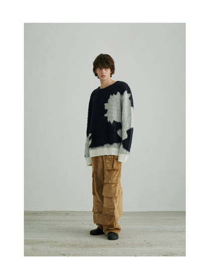 Long-Pile Brushed Spliced Mohair Knit Sweater WN12067