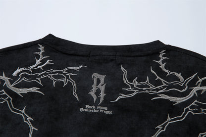 Embroidery Suede Design Oversize Short Sleeve T-Shirt WN15080