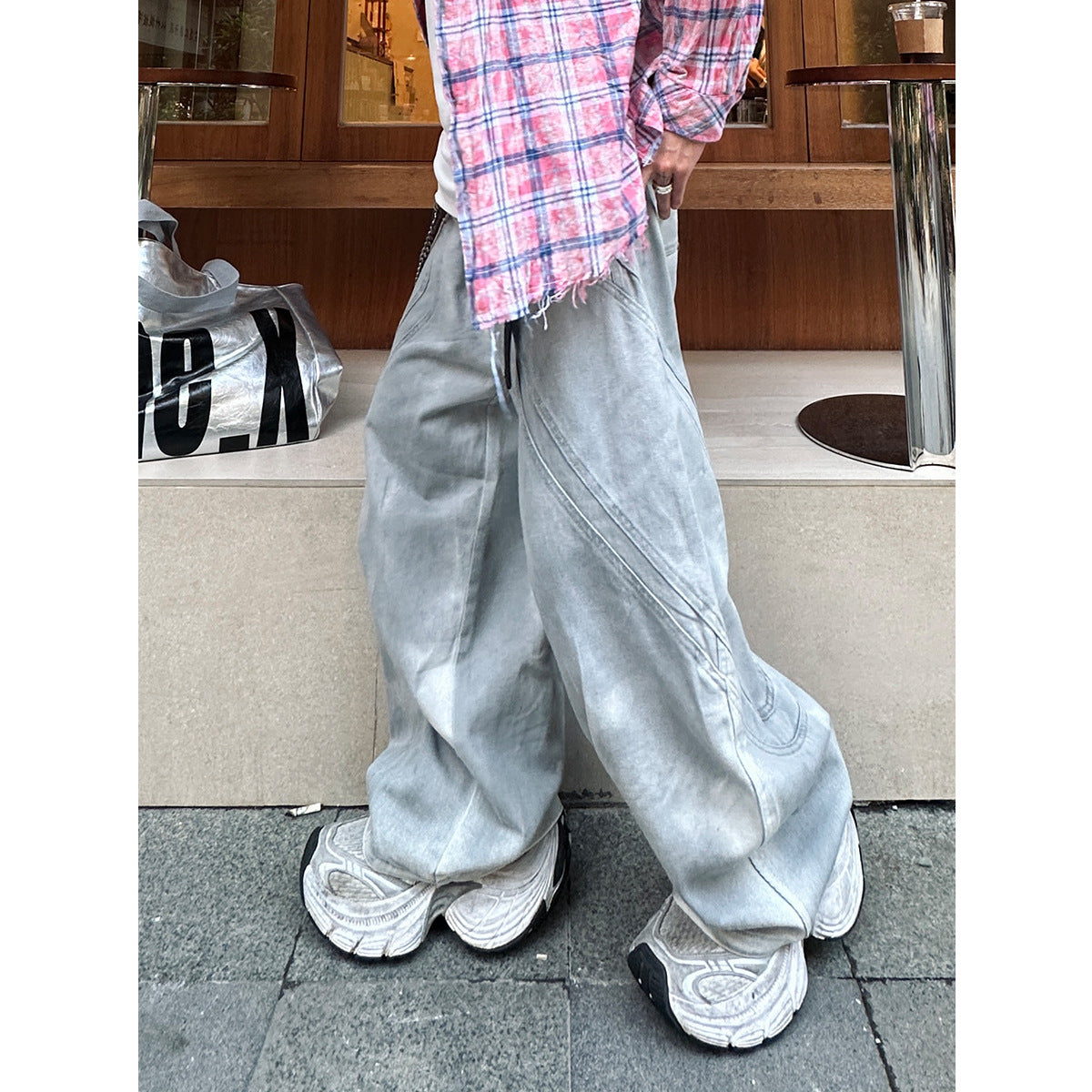 Washed Deconstructed Wide Leg Pants WN23036