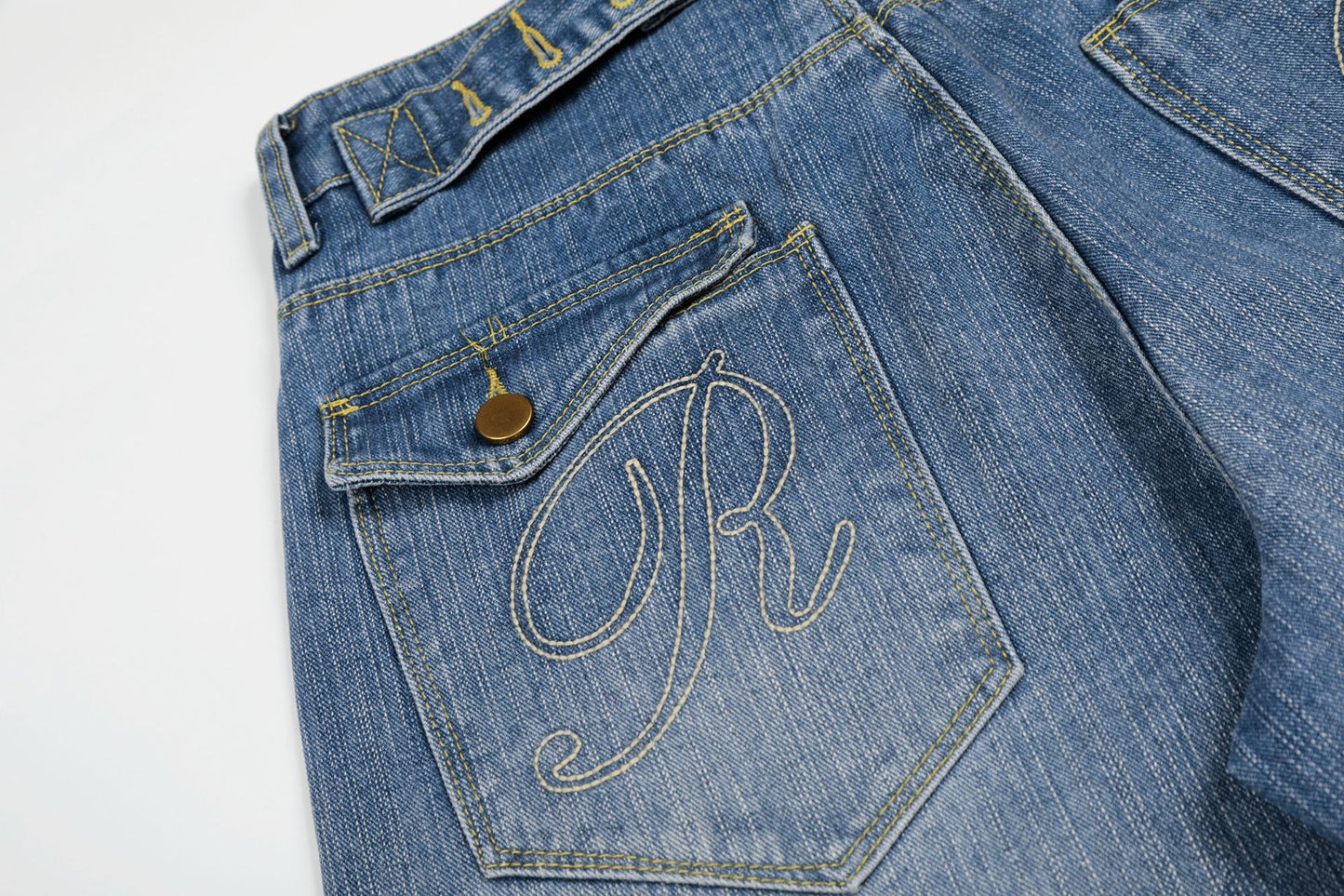 Washed Logo Embroidery Wide Leg Denim Jeans WN25548