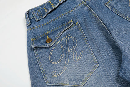 Washed Logo Embroidery Wide Leg Denim Jeans WN25548