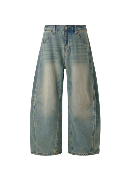 Washed Curved-Leg Wide Leg Denim Jeans WN26337