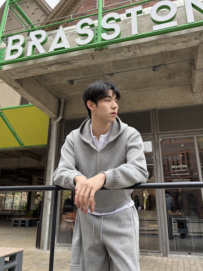 Layered Zipper Hoodie & Wide Leg Cargo Sweatpants Setup WN24933