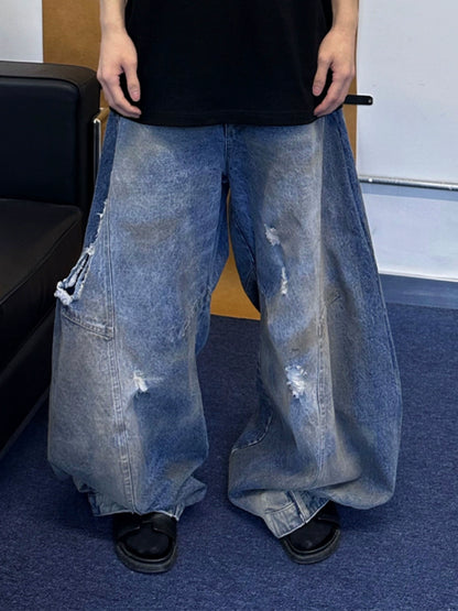 Washed Damage Wide Leg Denim Jeans WN21302