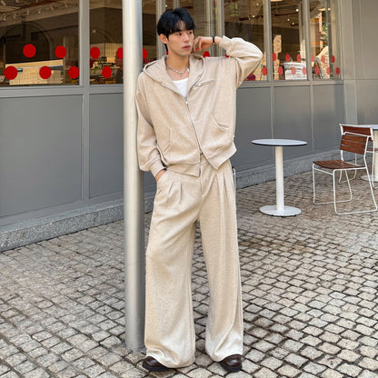 Zipper Hoodie & Pleats Wide Leg Sweatpants Setup WN25004