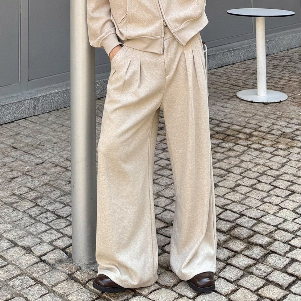 Zipper Hoodie & Pleats Wide Leg Sweatpants Setup WN25004
