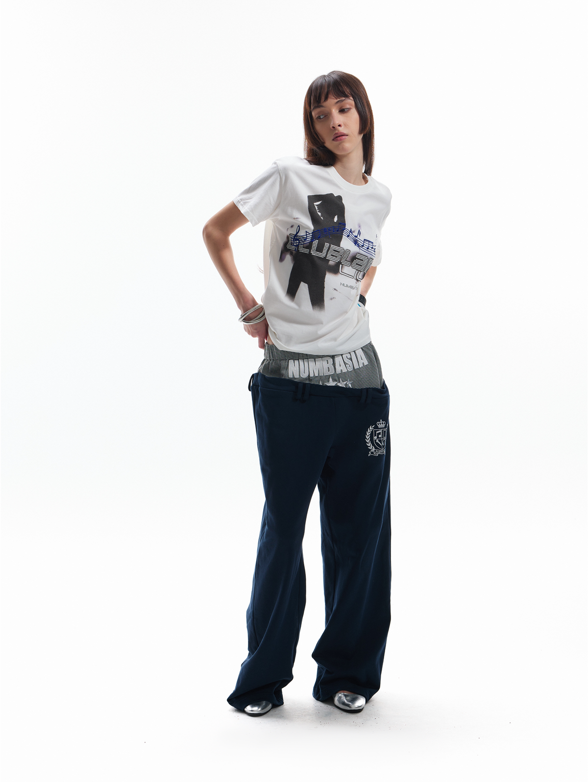 Music Note Letter Graphic Print Short Sleeve T-Shirt WN27208