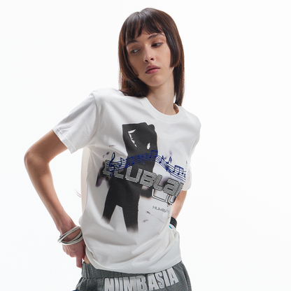Music Note Letter Graphic Print Short Sleeve T-Shirt WN27208