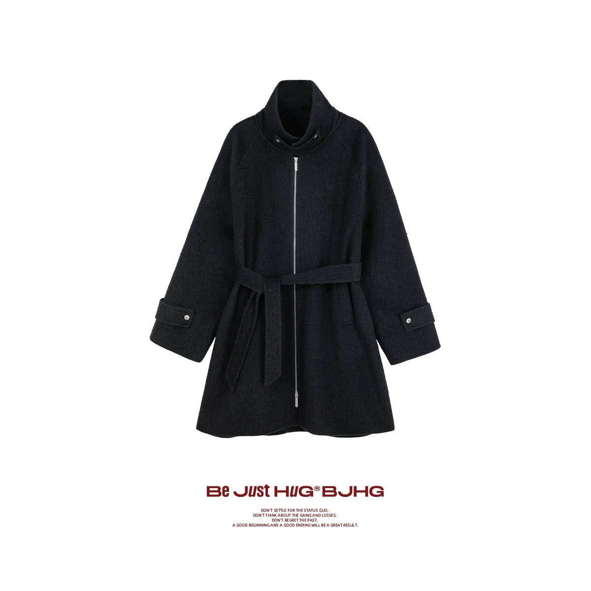 Double Zipper Wool Belted Long Coat WN9815