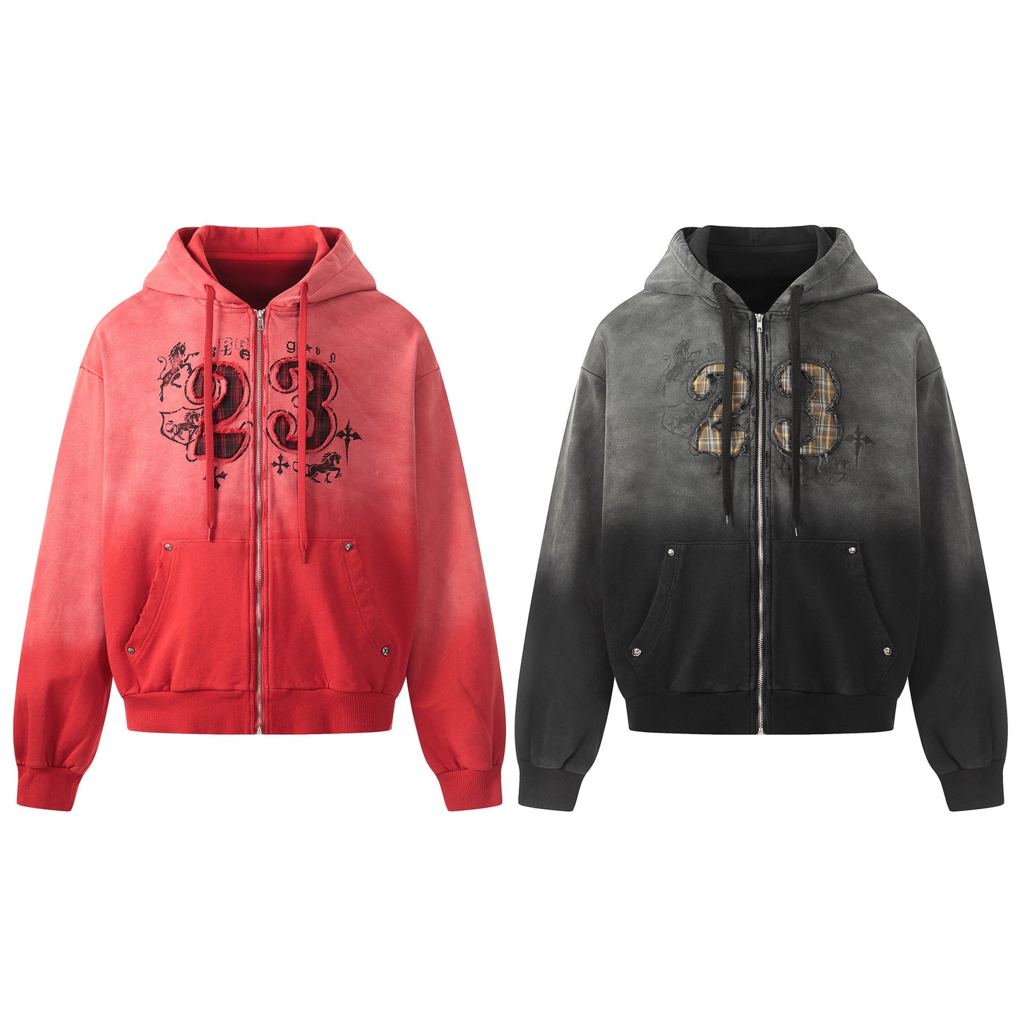 Gradient Number Print Zipper Hoodie WN25524
