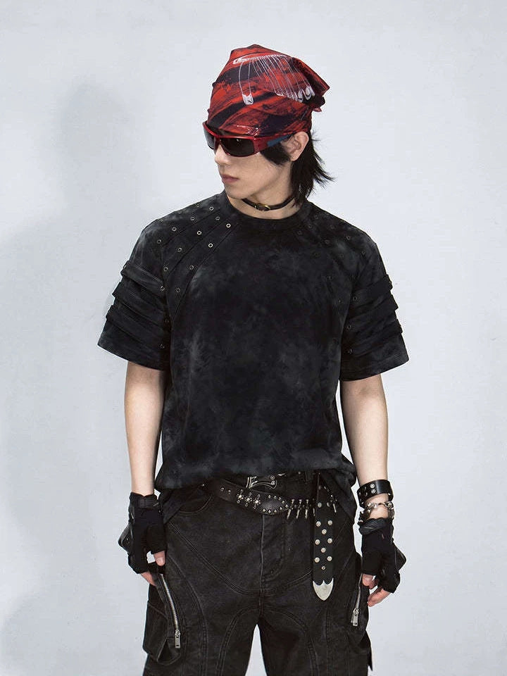 Studs Detail Strap Short Sleeve T-Shirt WN28021