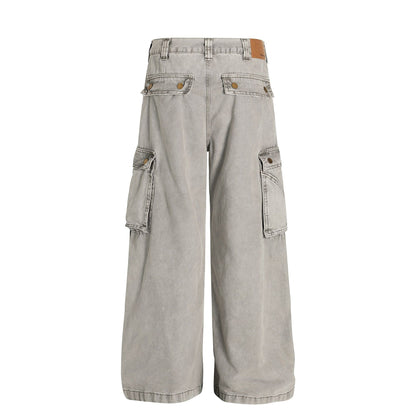 Washed Multi-Pocket Wide Leg Cargo Pants WN25852