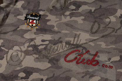 Camouflage Contrast Sleeve Embroidery Hoodie WN25503