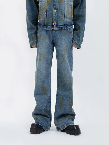 Wash Denim Jacket & Wide Leg Straight Denim Jeans Setup WN5099