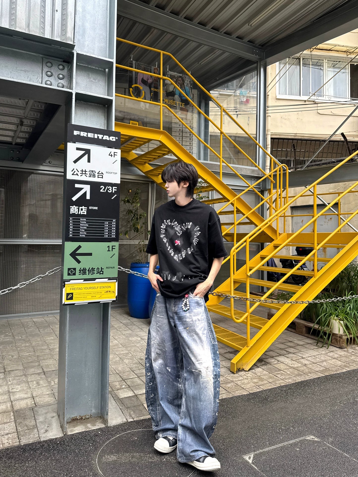 Safety Pin Heart Print Oversize Short Sleeve T-Shirt WN20753