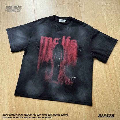 Waffle Faded Letter Print Short Sleeve T-Shirt WN26478