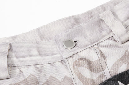 Star Damage Washed Wide Leg Denim Jeans WN25519