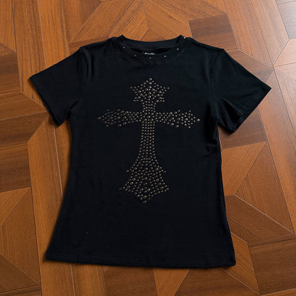 Cross Studs Detail Short Sleeve T-Shirt WN25422