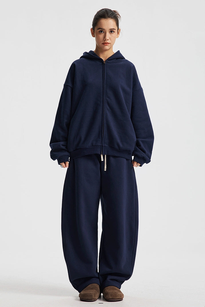 Fleece Lining Side Pocket Zipper Hoodie & Fleece Lining Wide Leg Sweatpants Setup WN23114