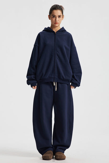 Fleece Lining Side Pocket Zipper Hoodie & Fleece Lining Wide Leg Sweatpants Setup WN23114