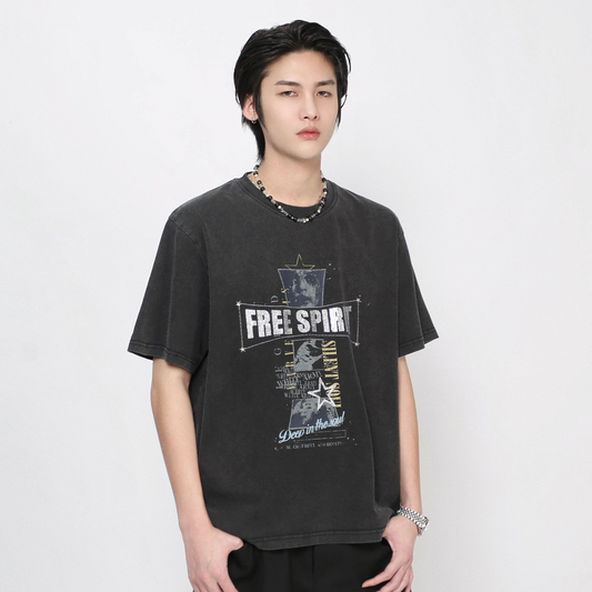 Washed Damage Print Short Sleeve T-Shirt WN24460