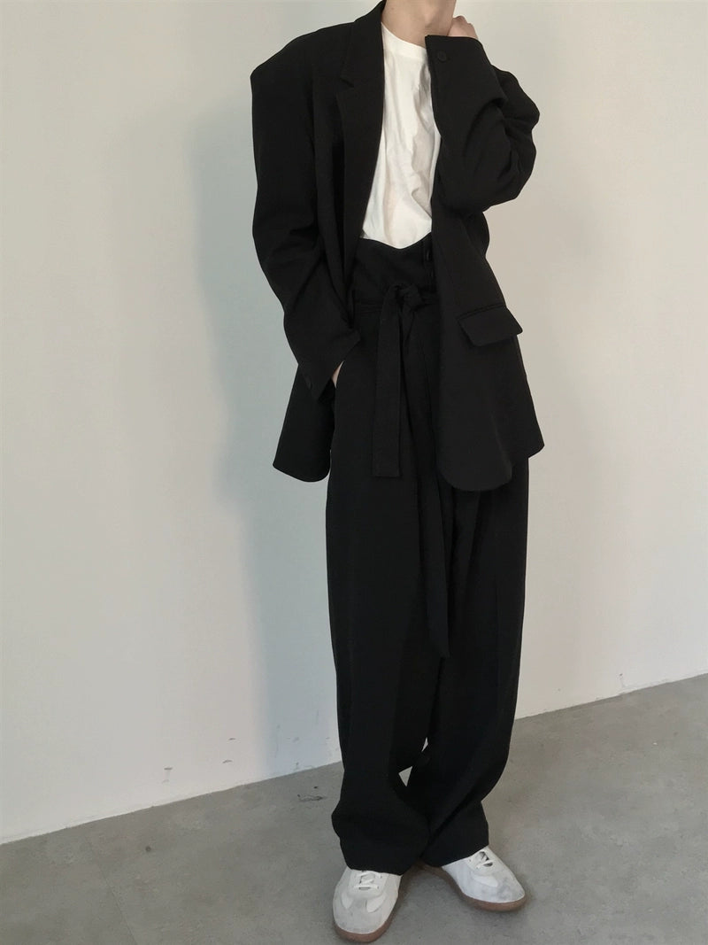 High Waist Adjustable Strap Belt Straight Trousers WN21626