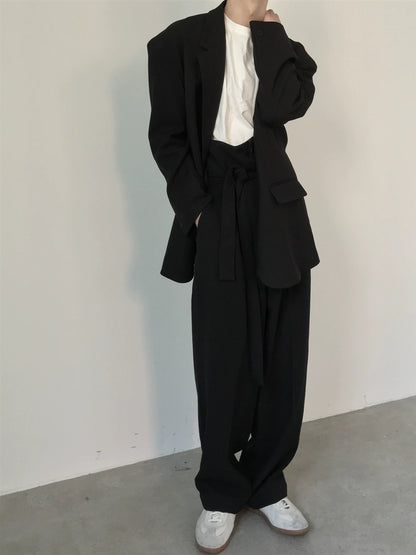 High Waist Adjustable Strap Belt Straight Trousers WN21626