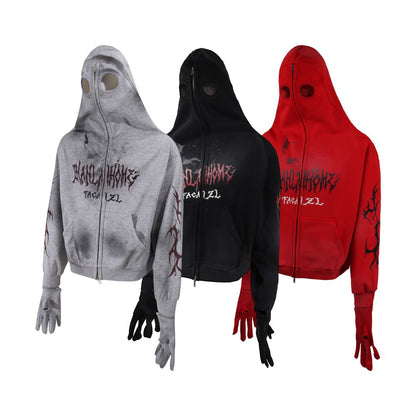 Cropped Graphic Print Zipper Hoodie WN27976