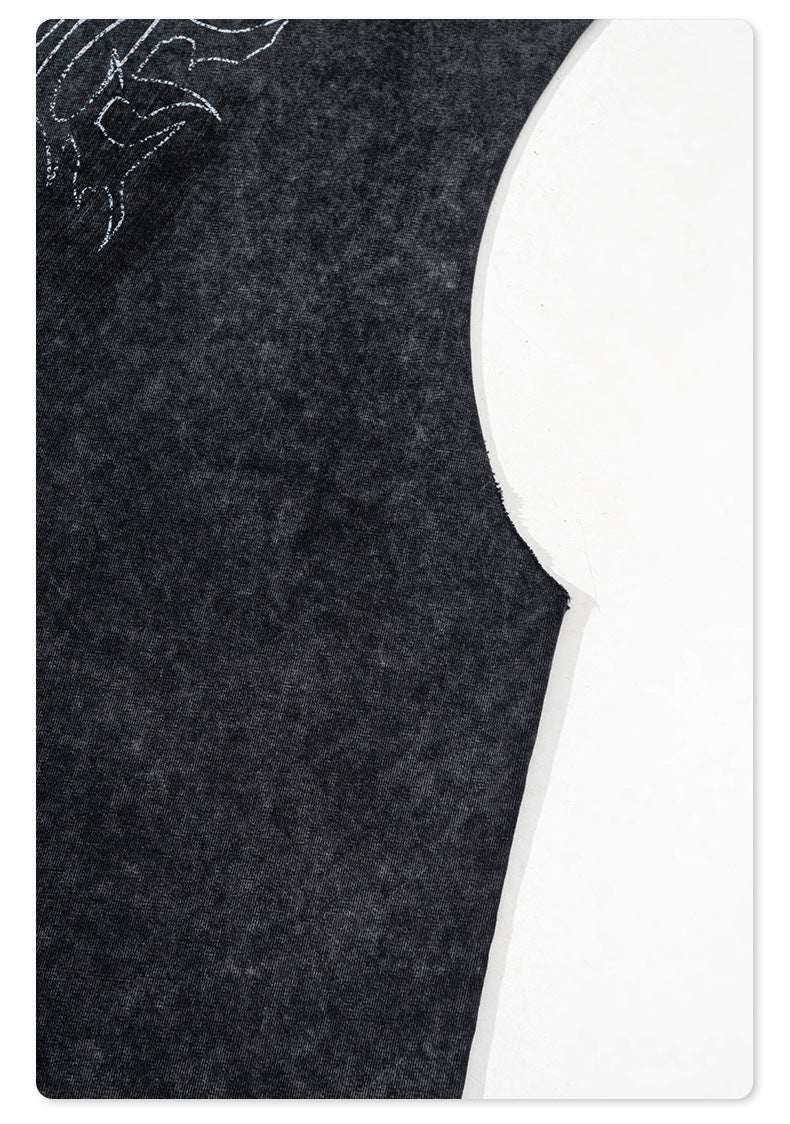 Washed Damage Print Oversize Tank Top T-shirt WN6391