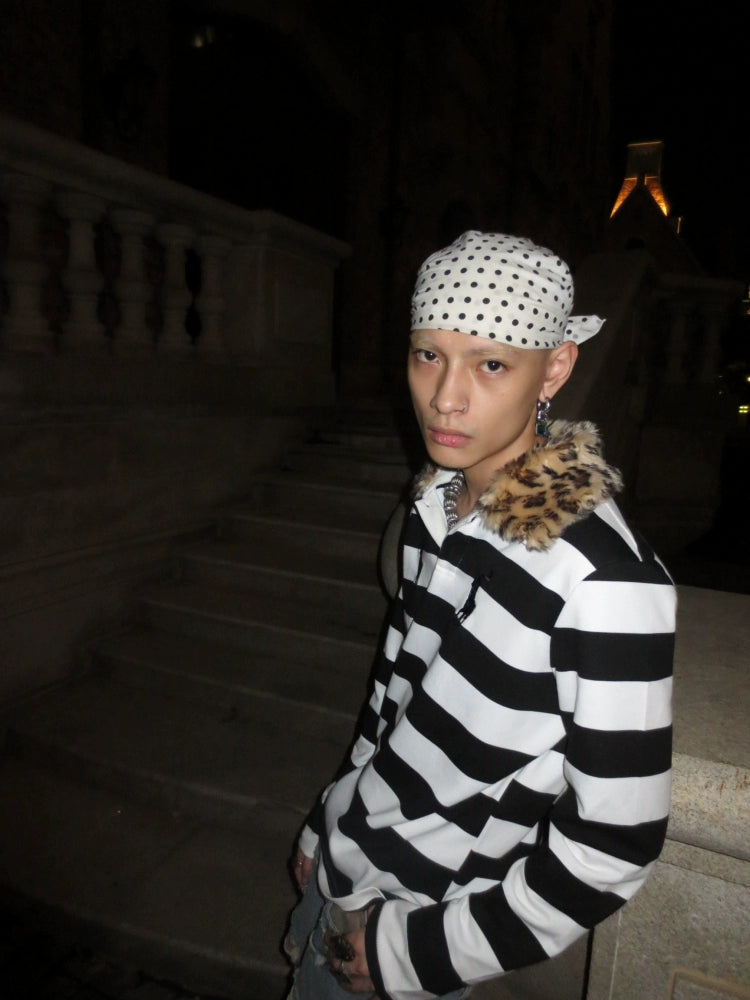 Embroidery Detachable Fur Collar Long Sleeve Polo Shirt WN19062