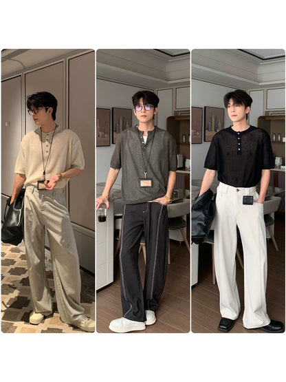 Cooling Linen Knit Henry Neck Short Sleeve T-Shirt WN20468