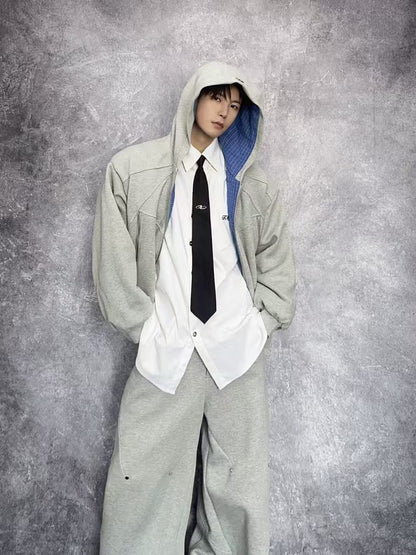 Deconstructed Structured Heavyweight Hooded Jacket & Wide Leg Pants Setup WN27845