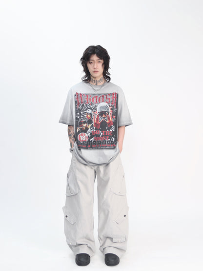 Rhinestone Print Washed Oversize Short Sleeve T-Shirt WN24417
