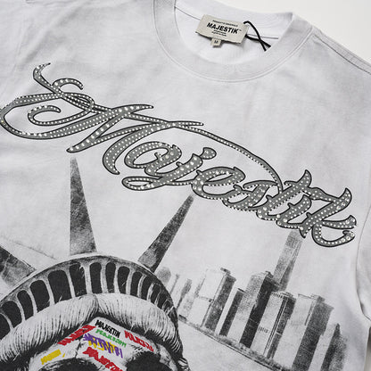 Washed Letter Skull Graphic Short Sleeve T-Shirt WN28103