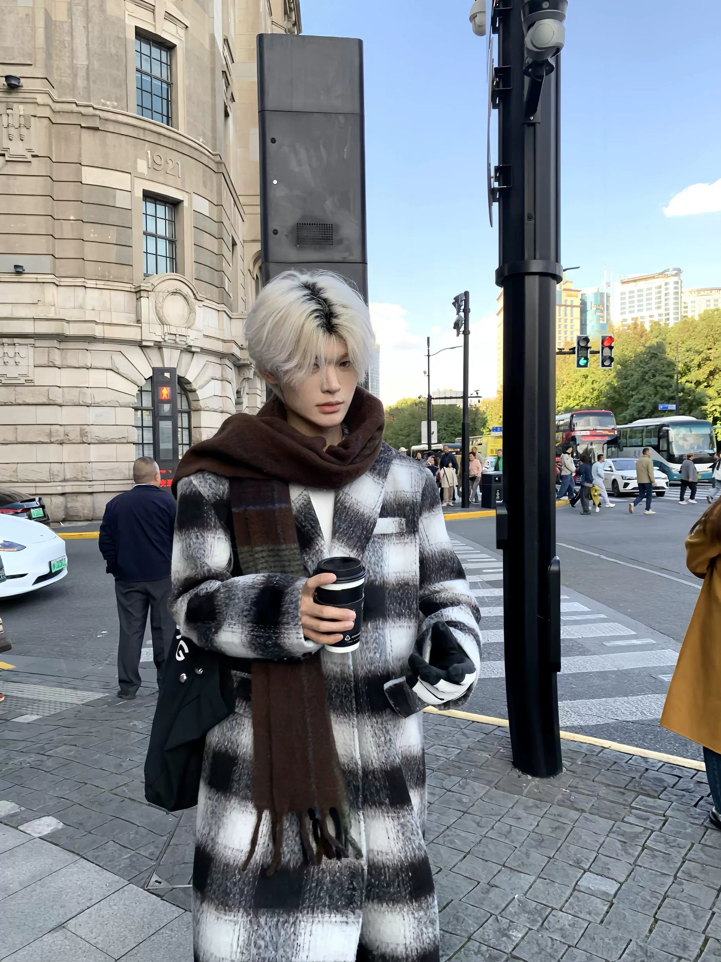 Thick Stripe Plaid Lapel Coat WN19863