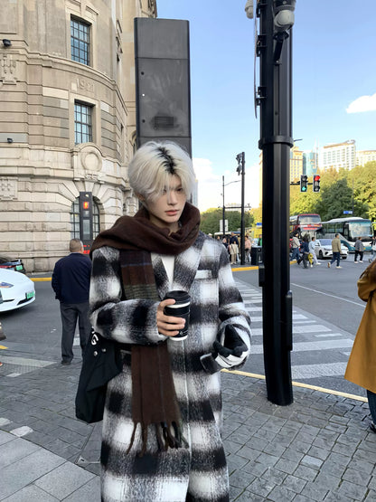 Thick Stripe Plaid Lapel Coat WN19863