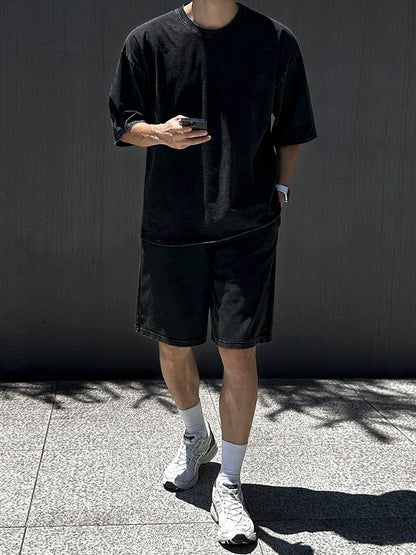 Washed Oversize Short Sleeve T-Shirt & Washed Straight Half Pants Setup WN20291