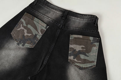 Butterfly Print Camouflage Wide Leg Denim Jeans WN25492
