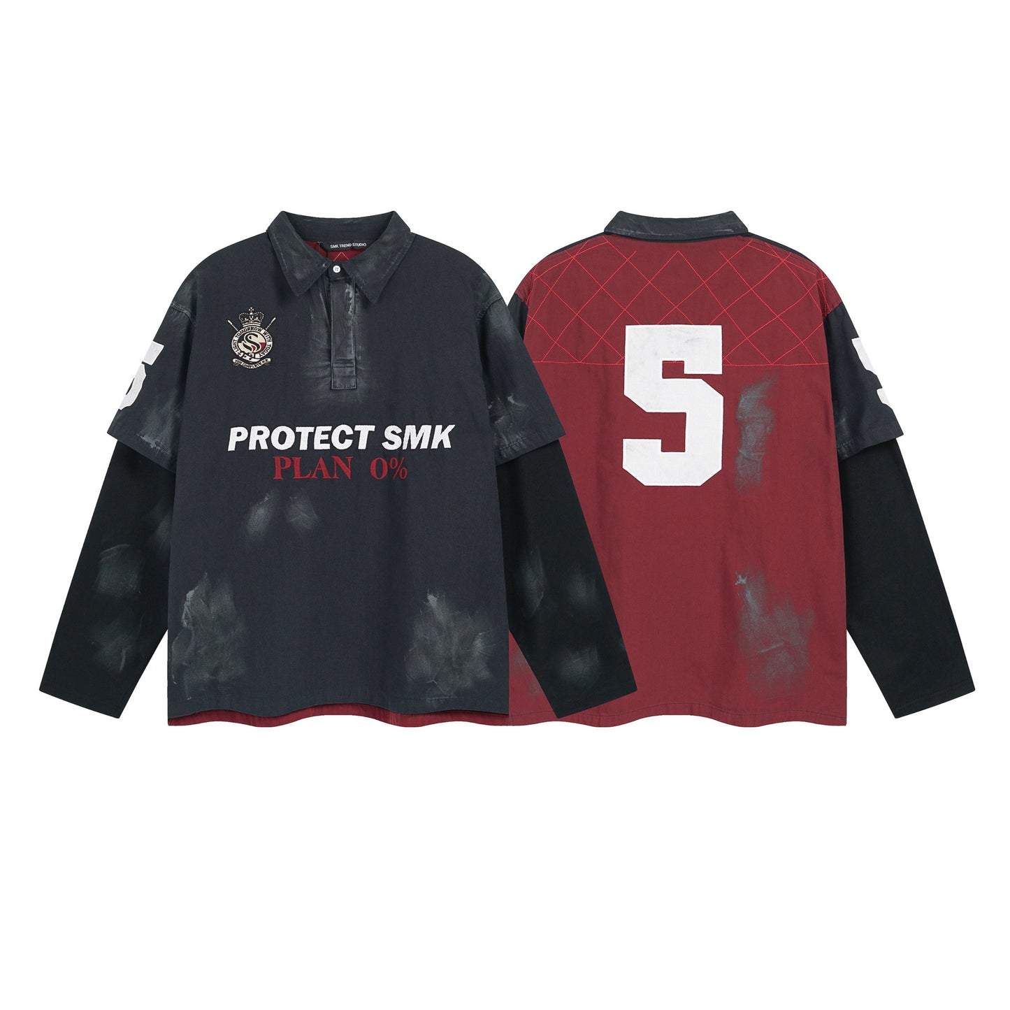 Dirty Washed Fake Layered Long Sleeve T-Shirt WN25805