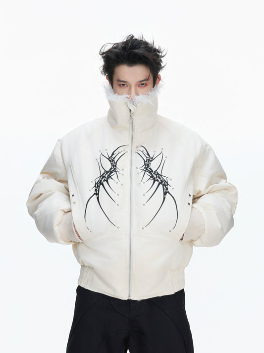 Fake Fur Embroiderey Puffer Jacket WN22668