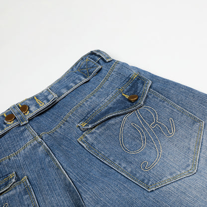 Washed Logo Embroidery Wide Leg Denim Jeans WN25548