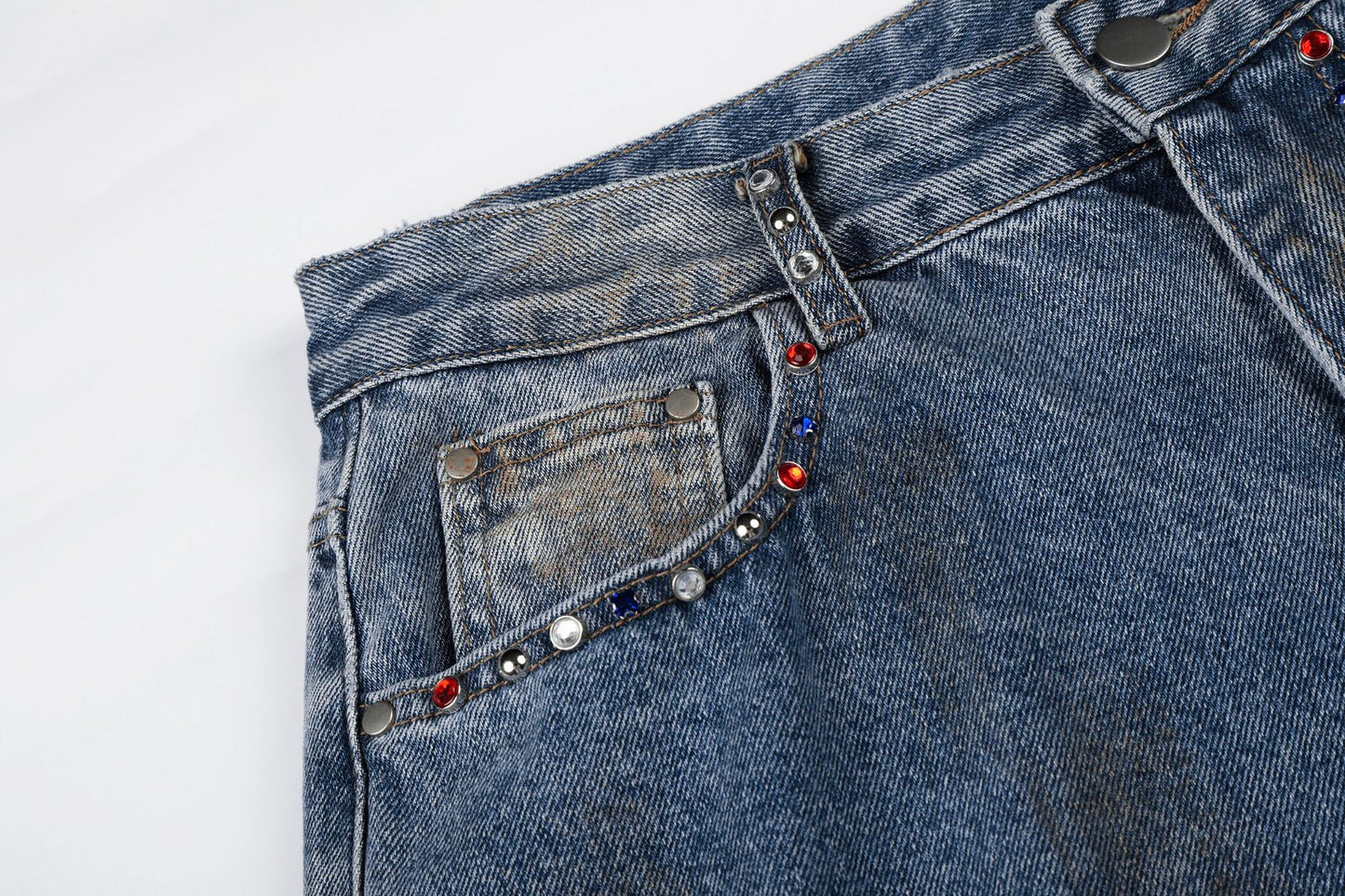 Washed Paint Damage Wide Leg Denim Jeans WN25394