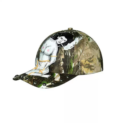 Camouflage Graffiti Rivet Curved-Brim Cap WN21097