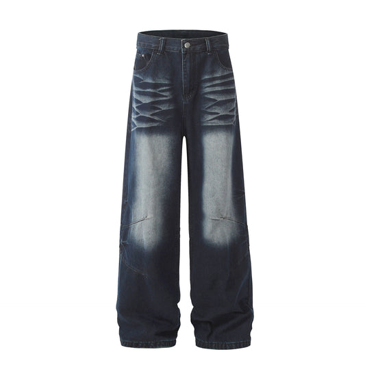 Wide-Leg Washed Heavy-Duty Denim Jeans WN12960