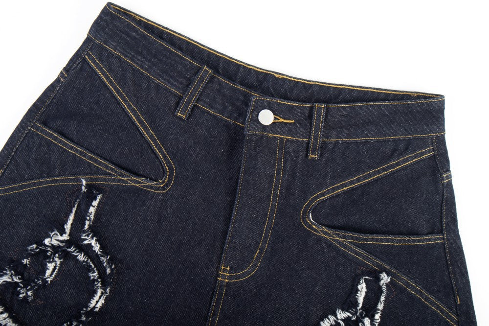 Damage Frayed Wide Leg Denim Jeans WN28017