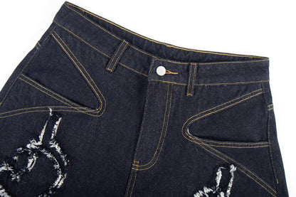 Damage Frayed Wide Leg Denim Jeans WN28017