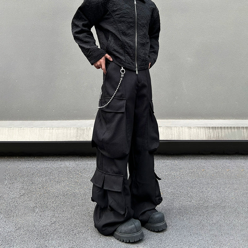 Multi-Pocket Wide Leg Straight Cargo Pants WN19567