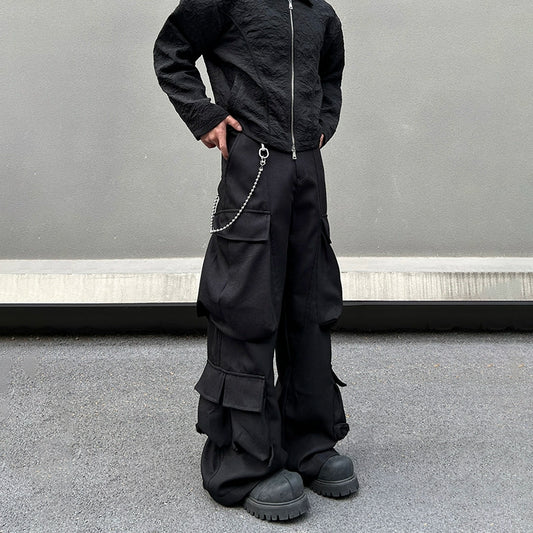 Multi-Pocket Wide Leg Straight Cargo Pants WN19567