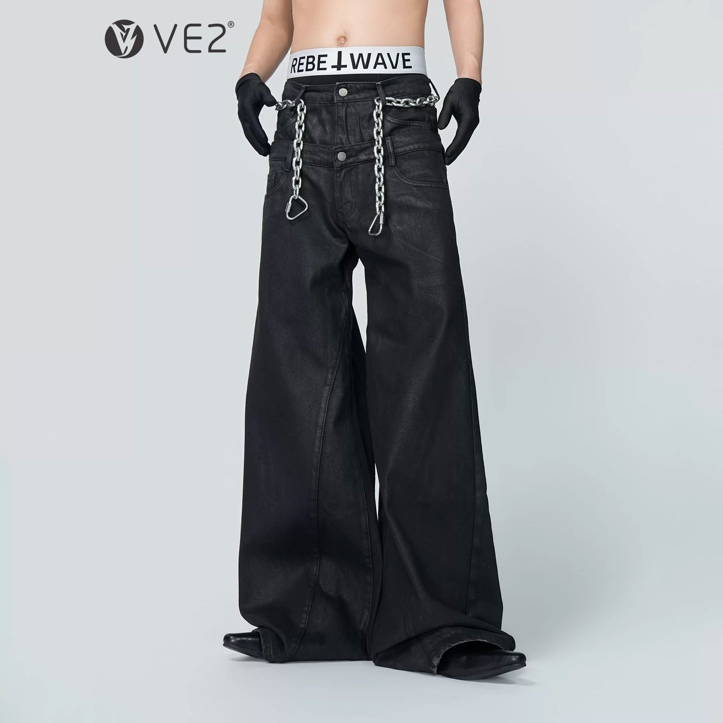 Wax Coated Short Denim Jacket & Wax Coated Wide Leg Denim Jeans Setup WN24302